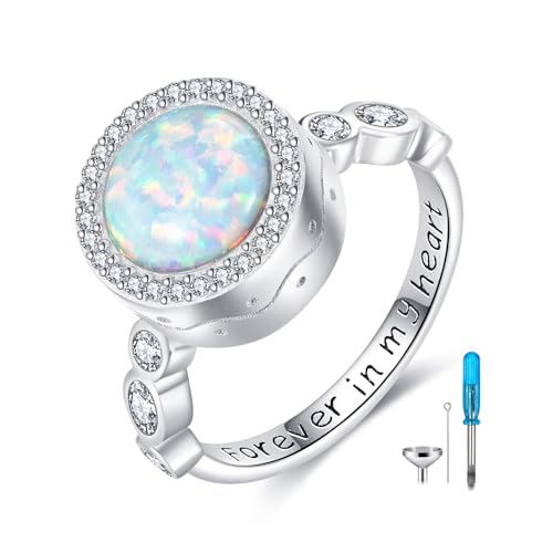 Opal Urn Ring for Ashes 925 Sterling Silver Cremation Memorial Keepsake Ring Jewellery for Women Men-57