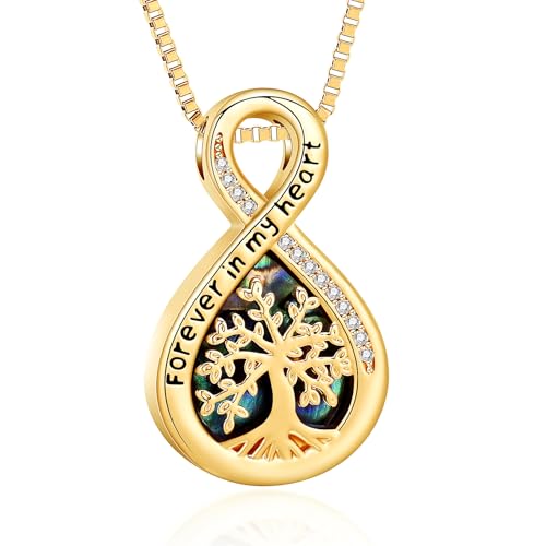 Abalone Shell Infinity Urn Necklaces for Ashes Tree of Life Cremation Memorial Ashes Pendant for Men Women Stainless Steel Loved One Cremation Jewellery Keepsakes Necklaces Gold