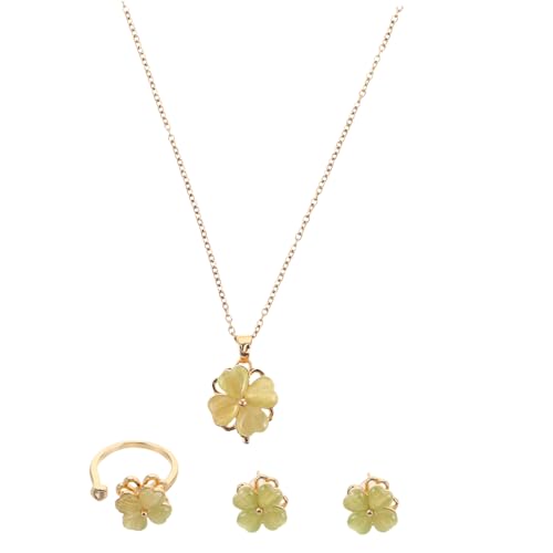 BESTYASH Four Leaf Clover Necklace Set Green Jewellery Set for Women Leaf Pendants Dainty Necklace Pendant