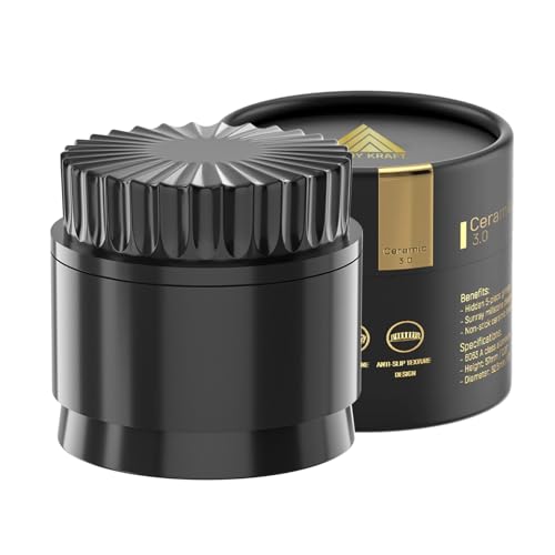 Premium Ceramic Grinder CERAMIC DRAGON 3.0 | Dragon Crystal Ceramic Coating | 5 Pieces with N52 Magnets | 62 mm Ø | Grinder for Herbs and Spices (Black) Black/White