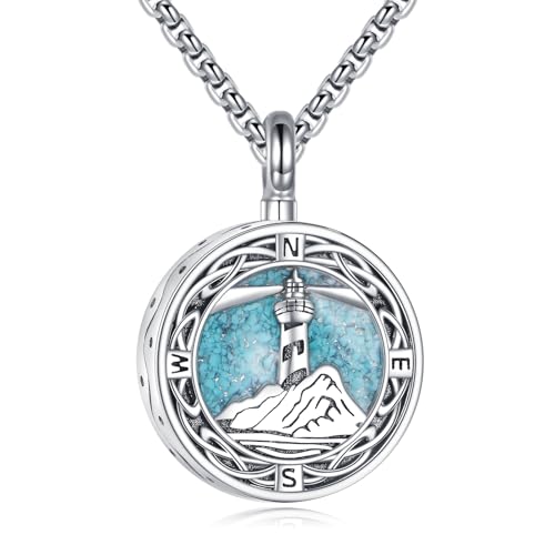 ONEFINITY Lighthouse Urn Necklace for Ashes 925 Sterling Silver Urn Pendant Memorial Keepsake for Ashes Cremation Jewellery Gift