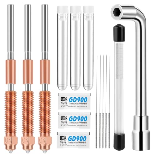 3 Pcs 0.4mm Quick-Swap K1C Nozzle Kit for Creality K1, 3D Printer Nozzle with Copper Alloy and Hardened Steel, 30 Pieces Cleaning Needles Wrench for Creality K1C/K1/K1 Max/Ender 3V3 3D Printer