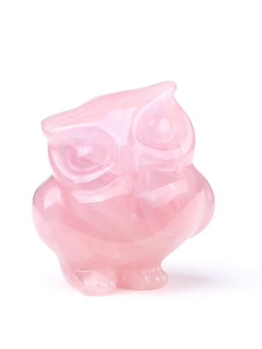 CrystalTears Rose Quartz Crystal Owl Figurine - Mini 1.57" Carved Stone Owl Statue, Pink Cute Gemstone Owl For Home Desk Decor - Spiritual Crystal Gift for Women Men Christmas Birthday Present