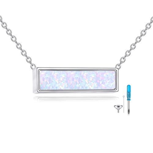 YFN Bar Opal Urn Necklace Sterling Sliver Cremation Jewelry Urn Necklaces for Ashes for Women
