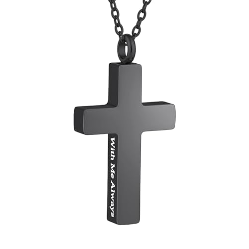 Cremation Cross Necklace for Ashes Stainless Steel Cross Urn Pendant with Mini Keepsake Ashes Holder Memorial Jewelry - With Me Always Black-With Me Always