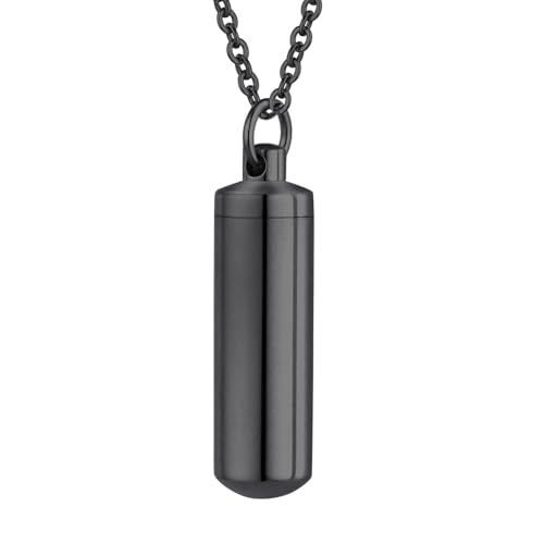 Cremation Jewelry for Ashes Pendant Urn Necklace Cylinder Keepsake Ashes Memorial Jewelry Necklace with Fill Tool Urn Memorial Ash Black