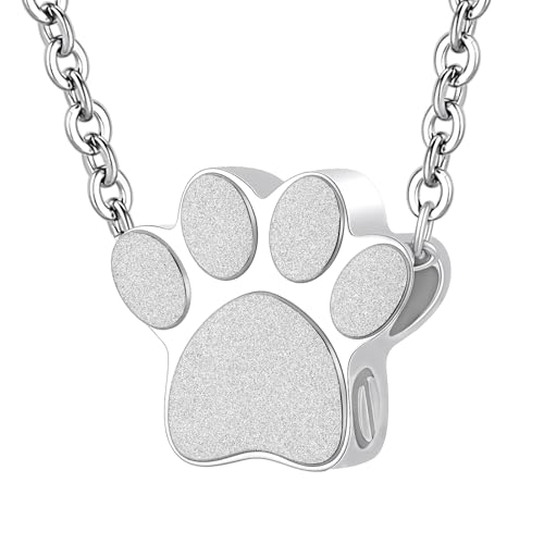 Pet Cremation Jewelry for Ashes Pendant Pet Urns For Dogs/Cats Ashes Pendant Paw Print Urn Necklace with Mini Keepsake Memorial Ash Jewelry Silver