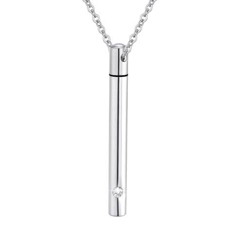 Urn Necklace for Ashes Stainless Steel Cylinder Cremation Jewelry for Women with Mini Keepsake Urn Memorial Ash Jewelry Silver