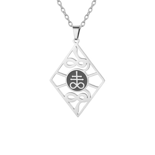 UNIFT Satanic Leviathan Cross Necklace for Women Men Stainless Steel Gothic Church of Satan Leviathan Cross Snake Pendant Necklaces Religious Amulet Jewelry silver