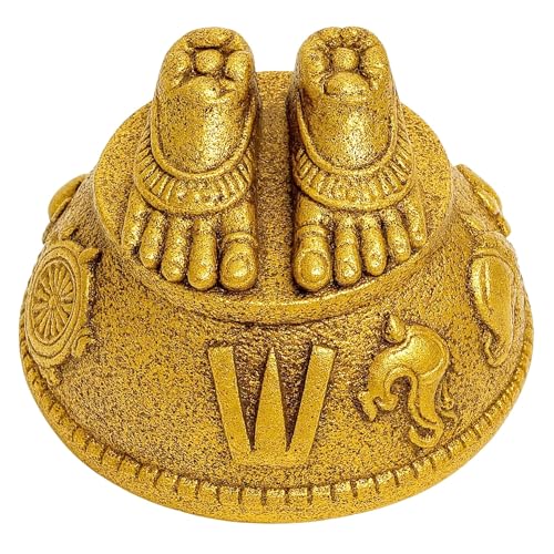 HOME GENIE Brass Finish Charan Paduka | Miniature Holy Feet Idol for Pooja, Car Dashboard, Home Mandir, Gift for Devotees | 3.8x3.8x2 cm | Lightweight 34g Spiritual Decor