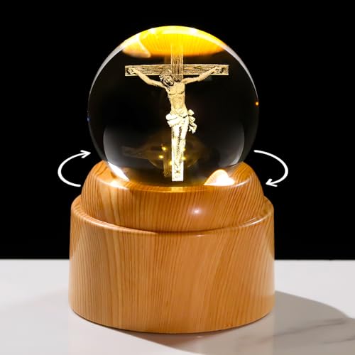 Arikyrist 3D Jesus on Cross Crystal Ball Christian Rotatable Gift for Women Cross and Jesus
