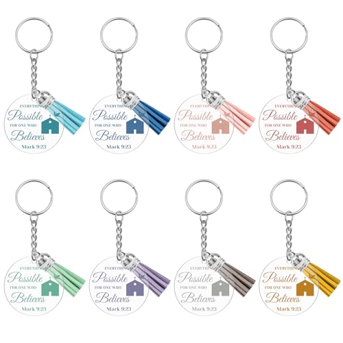 Ximalun 8 Pcs Acrylic Christian Keyrings Inspirational Bible Verse Keyrings Bulk Religious Scripture Gifts Christian Gifts for Women Men Friends Family Coworker Teacher Student Church Members