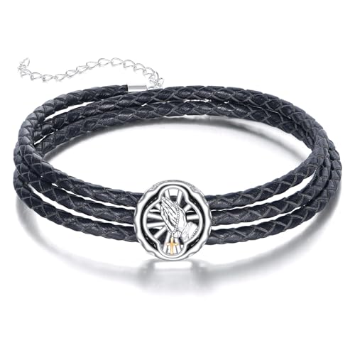 Men Catholic Bracelet Sterling Silver St Benedict/St Christopher/Saint Jude/Praying Hand Bracelet Catholic Jewellery Gifts for Men Praying Hand
