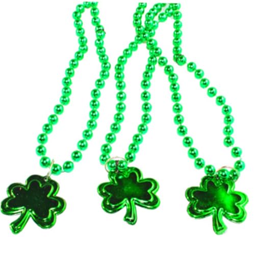 Abaodam 3pcs Lucky Leaf Necklace Beautiful Fashionable Necklace Bead Pendant for Festival St Patrick's Day Parade Green Beads and Four Leaf Leaflet Design