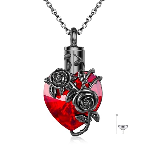 Rose Flower Cremation Urn Necklace For Ashes Sterling Silver Heart Crystal Memorial Jewelry For Women