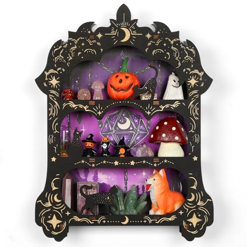 Floating Shelf for Crystals Rocks Gems Healing Stones, Trinket Knick Knack Shelf Crystals Holder Organizer, Wooden Wall Shelf for Witch Witchy Wiccan Decor Spiritual Gifts