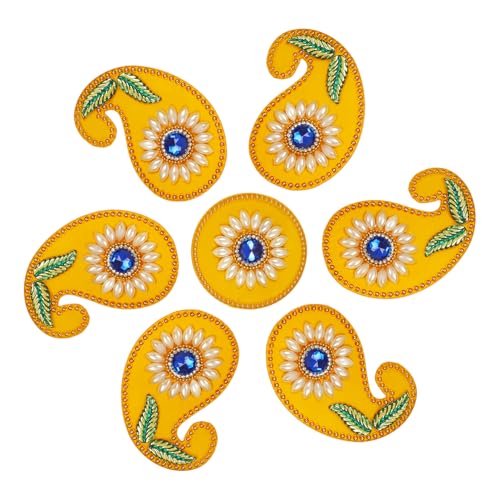 Yellow Paisley Acrylic Rangoli Set with Laxmi Charan Pagla – Traditional Handmade Rangoli Sticker for Home, Diwali, Wedding, Pooja & Housewarming Décor – 10 x 10 Inch