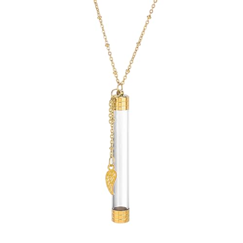 PH PandaHall Urn Necklace Ashes Holder Necklace 304 Stainless Steel Creamation Necklaces Clear Glass Tube Vial Necklaces Urns Locket Pendant with Wing Pendants for Keepsake Memorial Jewelry Making