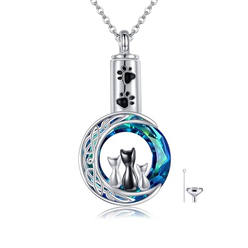 Cat Urn Necklace for Ashes Sterling Silver Cremation Necklace Memorial Keepsake Pendant Cremation Jewellery for Women Lost Loved