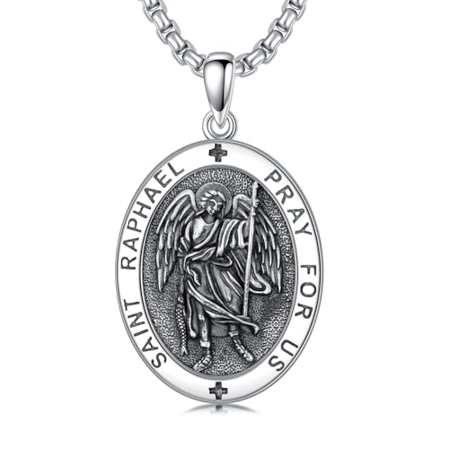 TOUPOP St Michael Necklace 925 Sterling Silver Protect Us Saint Pendant for Men Women Medal Saint Jewelry Gifts for Christmas Fathers Day St Raphael