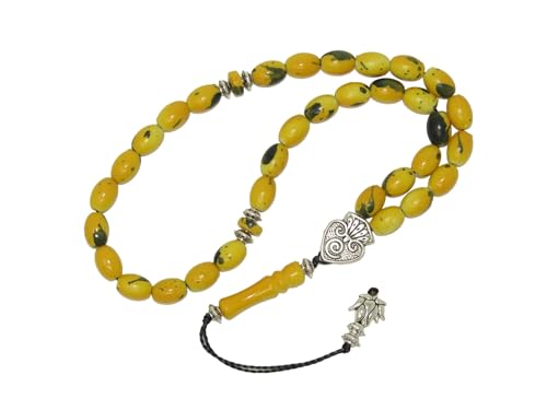 W93 33 Bead Yellow Worry Beads – Compact Meditation Strand for Stress Relief, Prayer & Mindfulness | Durable Polyester | Ornamental Tassel | Unisex Spiritual Gift