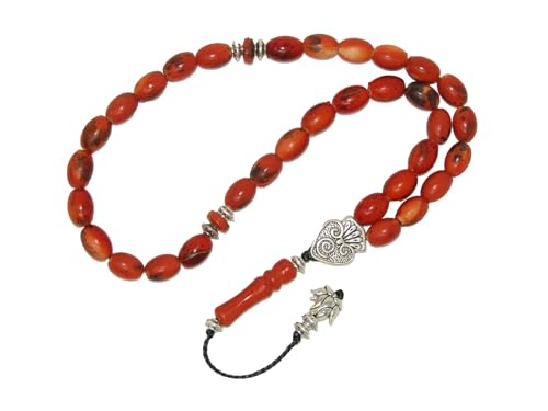 W90 33 Bead Burnt Orange Worry Beads – Compact Meditation Strand for Stress Relief, Prayer & Mindfulness | Durable Polyester | Ornamental Tassel | Unisex Spiritual Gift