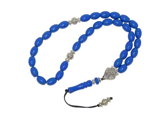 W99 33 Bead Blue Worry Beads – Compact Meditation Strand for Stress Relief, Prayer & Mindfulness | Durable Polyester | Ornamental Tassel | Unisex Spiritual Gift