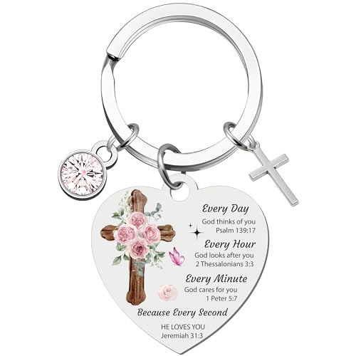 Christian Gifts Women Religious Keyring - 1 Pcs Inspirational Spiritual Baptism Gift with Bible Verse and Prayer, Pendant Cross Charm for Birthday Graduation Communion Christmas Thanksgiving