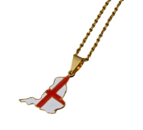 Gold England Flag Necklace Saint George's Cross St Country Map Outline English with 45cm Chain