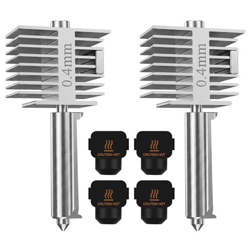 2-Pack 0.4mm Hotend 2.0 Upgrade for Bambu Lab A1 / A1 Mini, All-Metal Stainless Steel Print Head with 2 Silicone Socks & Nozzle Brush 2PCS