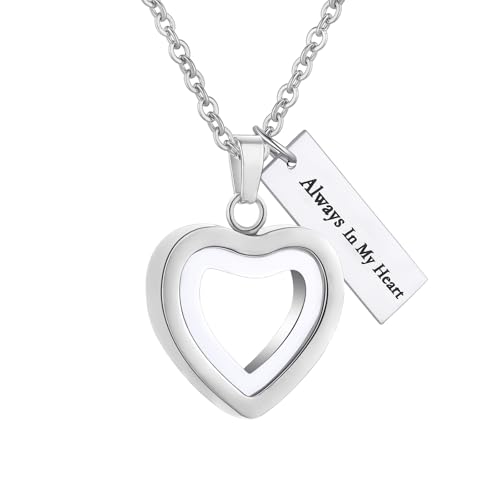 Glass Heart Cremation Urn Necklace for Ashes Stainless Steel Memorial Ash Pendant Keepsake Jewelry Cremation Jewelry for Women Silver-Always In My Heart