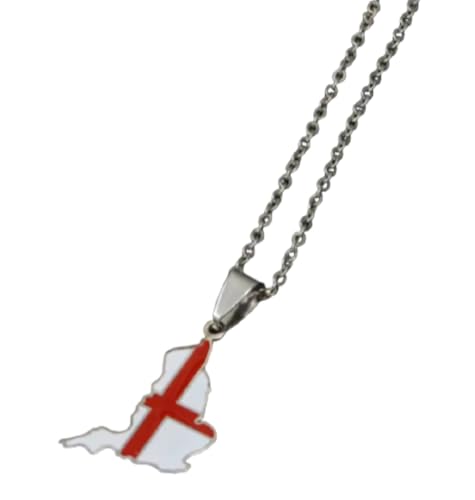 Silver England Flag Necklace Saint George's Cross St Country Map Outline English with 60cm Chain