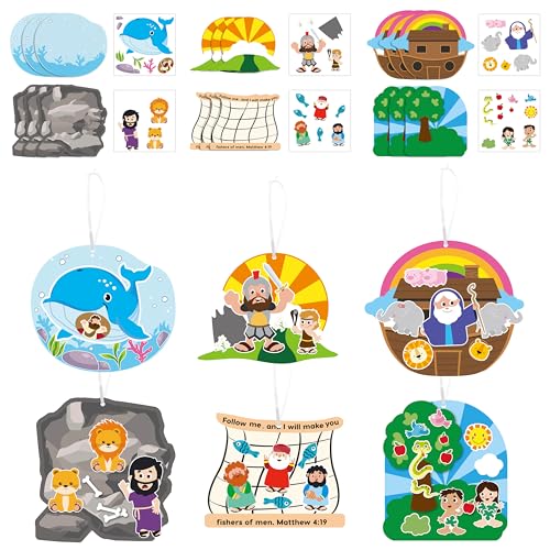 2ooya 36 Set Religious Christian Crafts Bulk, Jesus Bible Stories Sticker Hanging Ornament Craft Kit, DIY Nativity Scene Decor for Sunday School Christmas Activities Church Party Goodie Gifts