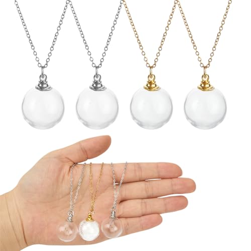 4Pcs Pet Ashes Keepsake Necklace Stainless Steel Cat Dog Ashes Jewellery Pets Memorial Glass Pendant Gold Silver Cremation Urn Necklace for Pet Remembrance Sympathy Gift