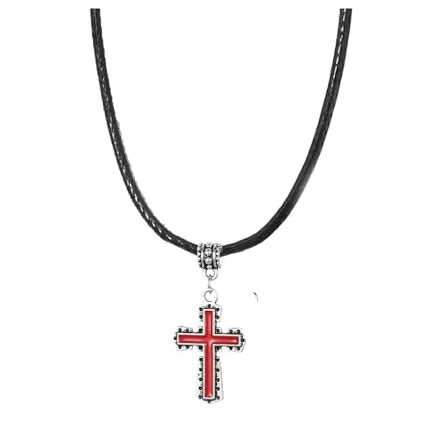 Gregory Crafts & Gifts Saint George Cross, England Pendant Necklace, Black Cord, Unisex Gothic Jewellery, 18"
