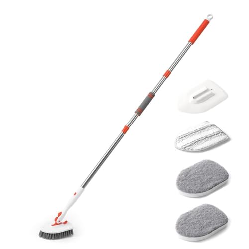 3 in 1 Tub Tile Scrubber Brush, with 133cm Adjustable Long Handle and 4 Detachable Replacement Brush Heads for Cleaning Bathroom Kitchen