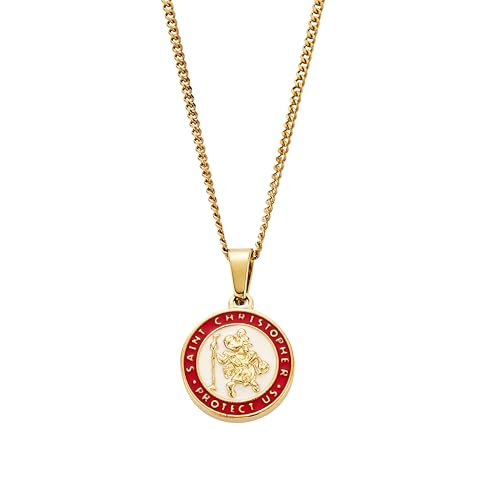 CRAFTD | St. Christopher Enamel Pendant Necklace | 51cm Cuban Link Chain Gold 51 Centimeters 20 Millimetres