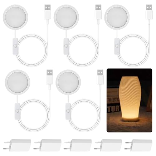 Pack of 5 3D Printer LED Lamps, Printer Light Kit, Three-Colour Continuous Dimming with 5 USB Adapters, DIY Prints Model Replacement Parts for A1/A1mini/P1S/P1P/X1C for Night Light and Decoration