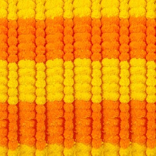 Marigold Garland for Decoration 5 Pcs of 5 feet Long Strands Artificial Marigold Flowers, Indian Décor for Pooja, Wedding Christmas, Events Diwali Decorations