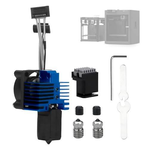 Bamboo Lab p1 p1s Hotend Complete Kit for p1 Series 3D Printer, Full Assembly Blue Hot End with Fan, Thermistor, 0.4mm Hardened Steel Nozzle+2pcs 0.4mm Bimetallic Nozzle