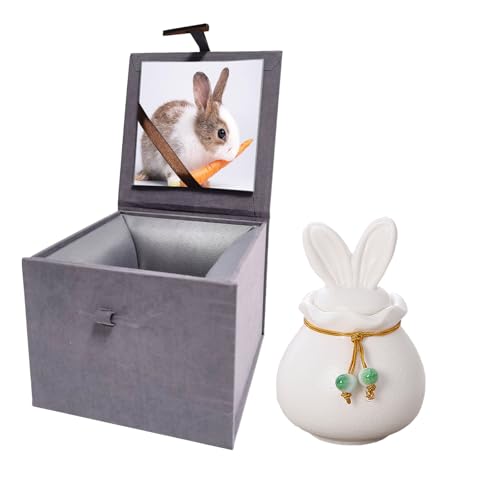 Ceramic Pet Urn for Ashes, Bunny Urn with Photo Display Box-Matte White Matte White Rabbit S Size
