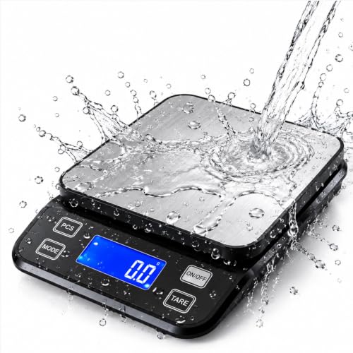 Waterproof Digital Kitchen Scale 0.1g Precision, Stainless Steel Electronic Scale with 3 Power Options (Rechargeable/AAA/Built-in), 10 Units Conversion, Smart Standby, 10kg Capacity 0.1g/10kg Black