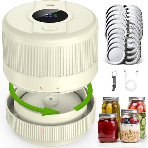 Mason Jar Vacuum Sealer Kit, Electric Sealer for Wide and Regular Mouth Mason Lids, Canning Vacuum Sealer Mason Jar, Automatic Vacuum Sealer Machine for Food Storage (Beige) Beige
