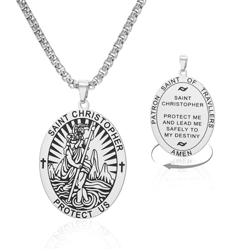 VASSAGO Saint Christopher Necklace St Christopher Medal Pendant Amulet Necklace Religious Protection Jewelry for Men Women silver