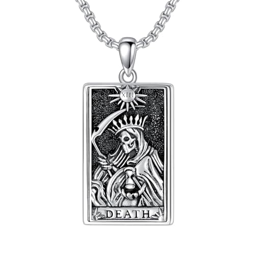 ROMANTICWORK Santa Muerte Necklace 925 Sterling Silver Saint Holy Death Grim Reaper Necklace Halloween Jewelry Christmas Birthday Gifts for Men Women Death Tarot