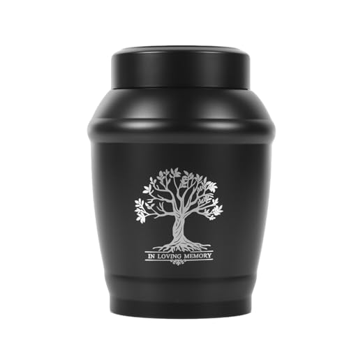 Tree of Life Medium Urns for Human Ashes, Medium Sized Urns for Ashes Adult Male Female, Small Urns for Ashes (Black, Medium) M Black
