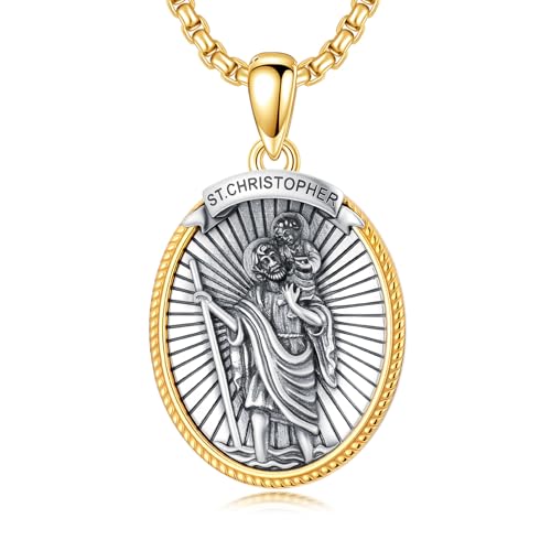 St Christopher Necklace 925 Sterling Silver Patron Religious Amulets Jewelry Patron Saint Medals Gift for Men Father