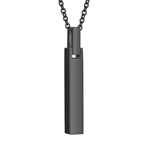 Urn Necklaces for Ashes Cremation Jewelry Loved Ones Stainless Steel Bar Ashes Necklace Memorial Ash Pendant for Men Women - With Me Always Black