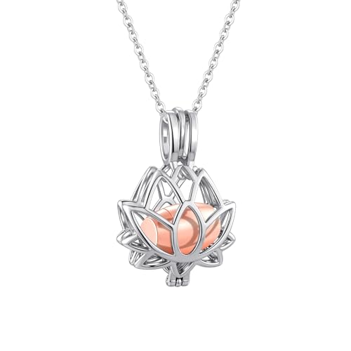 Lotus Urn Necklace for Ashes Pendant Cremation Jewelry with Mini Keepsake Loved One Urn Memorial Ash Jewelry For Women Men Silver-Rose Gold