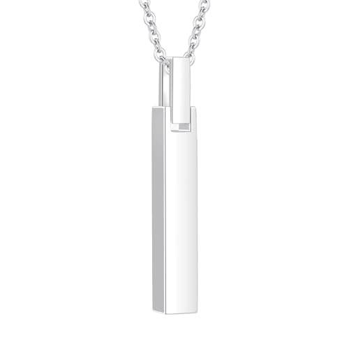 Urn Necklaces for Ashes Cremation Jewelry Loved Ones Stainless Steel Bar Ashes Necklace Memorial Ash Pendant for Men Women - With Me Always Silver